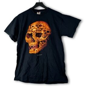 Vintage Skull Within Skulls Fine Line Black Tshirt Shirt Sz L Large
